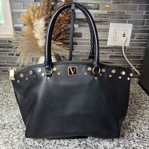 Victoria's Secret NWOT Black Faux Leather Hang Bag with Gold Accents